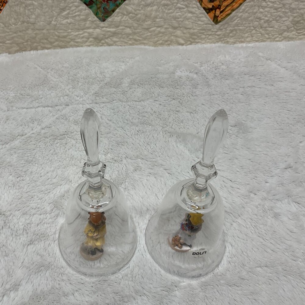 Doplhi Lead Crystal Bells (2) With Hand Carved Wooden Clappers